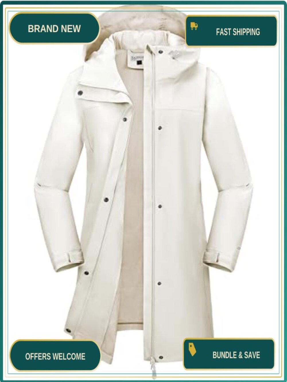 Waterproof Long Rain Jacket with Hood Lightweight Windbreaker
